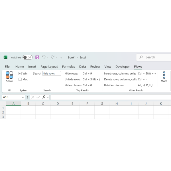 Microsoft Excel add-in for searching Finance Excel keyboard shortcuts on Mac and Windows